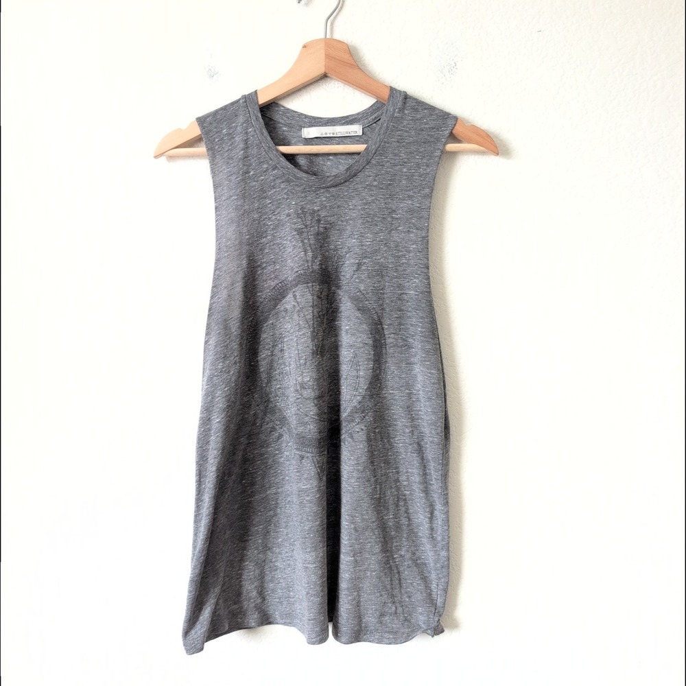 Stillwater Womens Muscle Tank Top Grey Heather Faded Boho Size Small USA Made